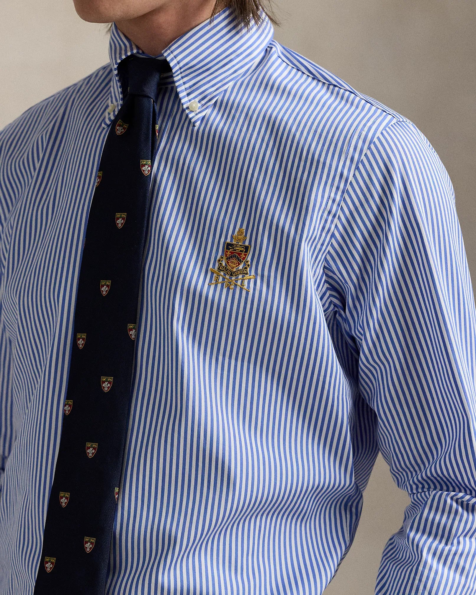 Classic Fit Crest Striped Poplin Shirt (Blue/White)