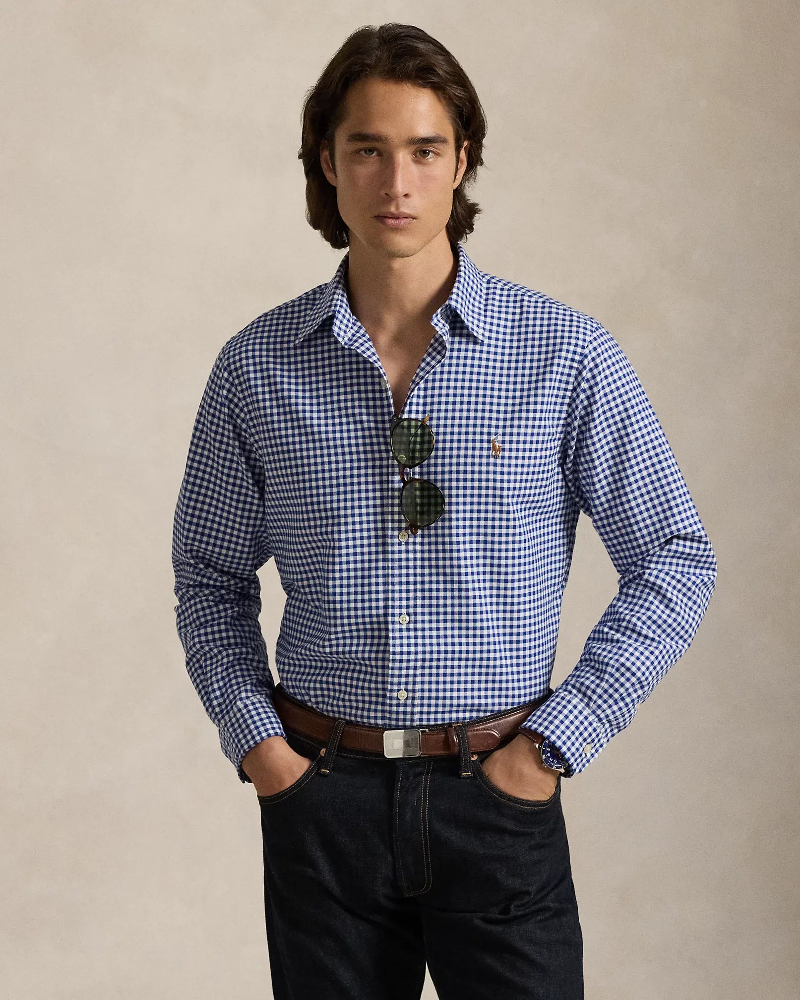 Classic Fit Gingham Oxford Shirt (Royal/White)