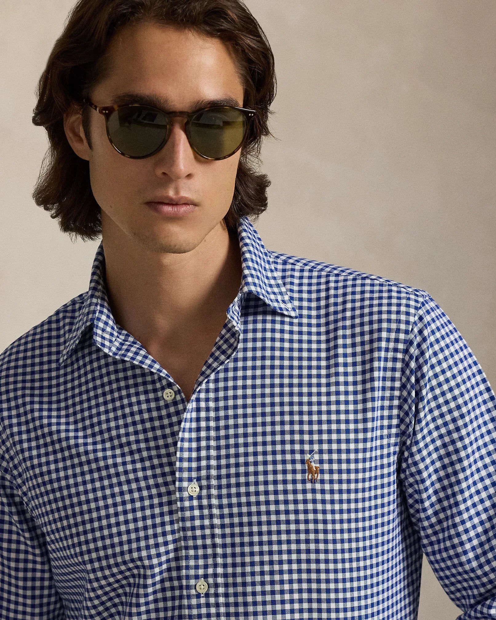 Classic Fit Gingham Oxford Shirt (Royal/White)