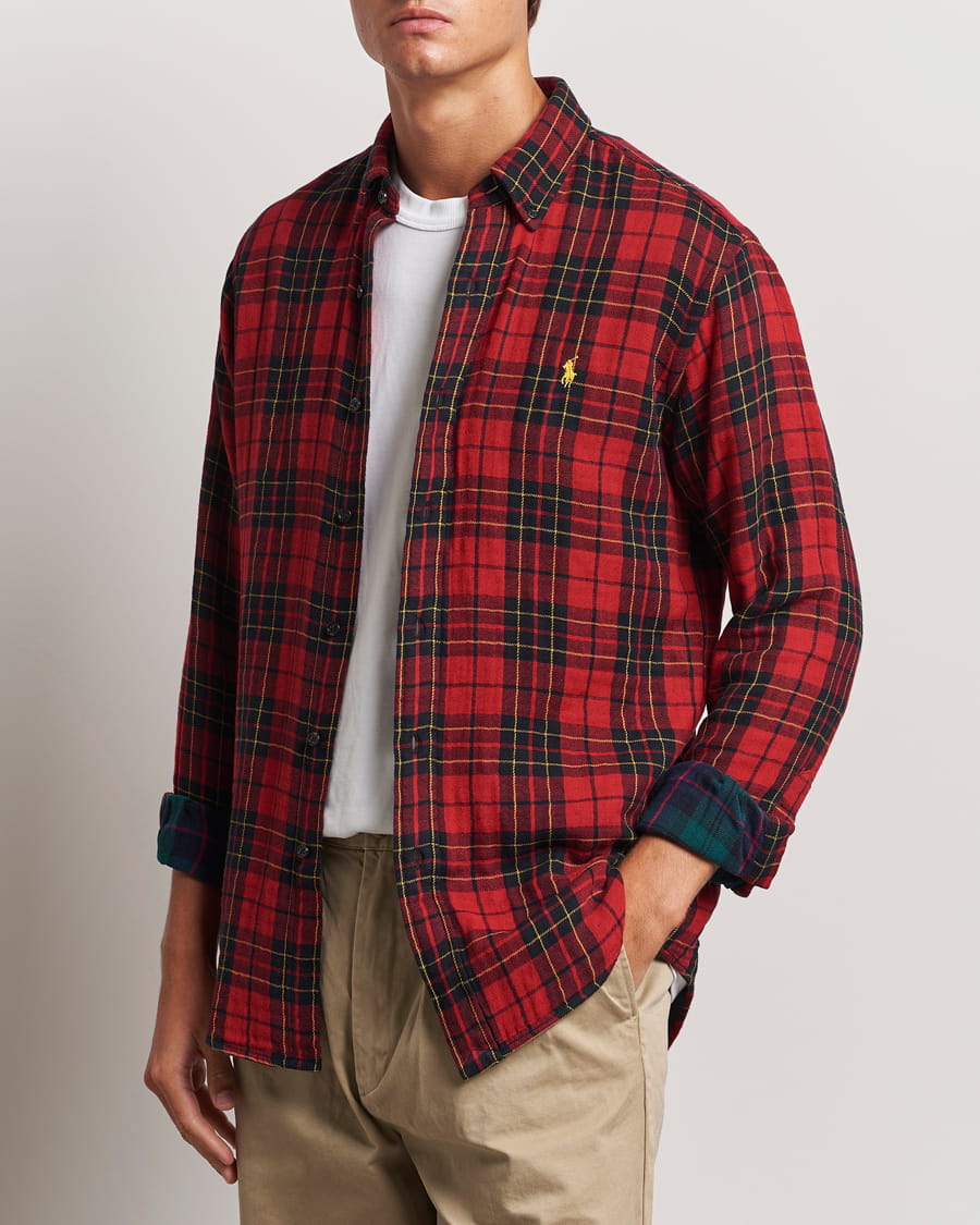 Custom Fit Double Faced Checked Shirt (Red/Black)