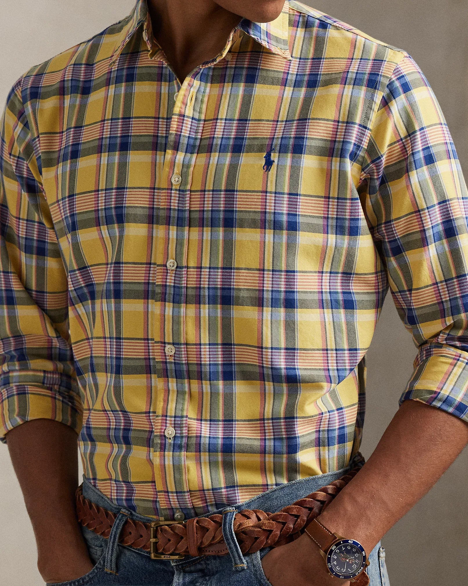 Custom Fit Tattersall Oxford Shirt (Yellow Multi)