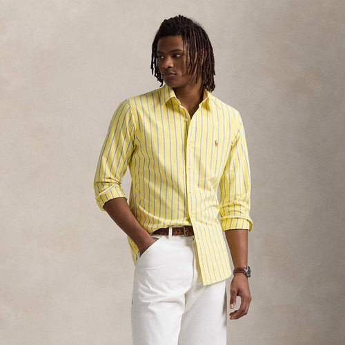 Classic Fit Striped Cotton Oxford Shirt (Yellow Multi)