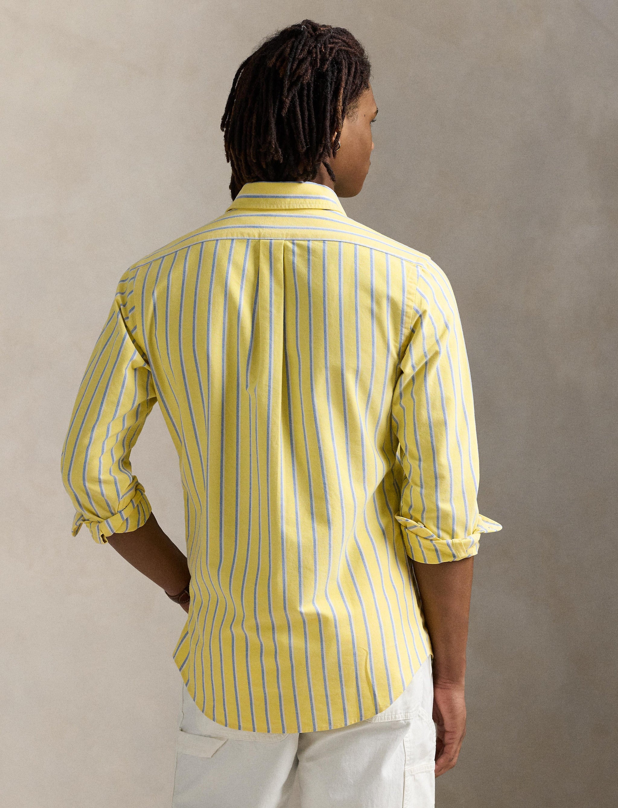 Classic Fit Striped Cotton Oxford Shirt (Yellow Multi)