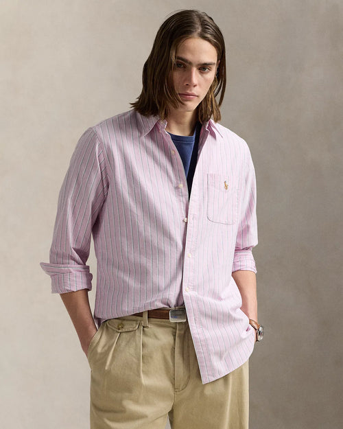 Classic Fit Striped Cotton Oxford Shirt (Pink Multi)