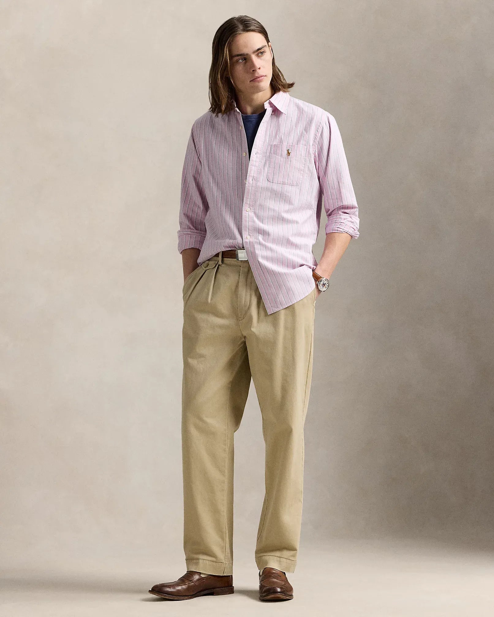 Classic Fit Striped Cotton Oxford Shirt (Pink Multi)