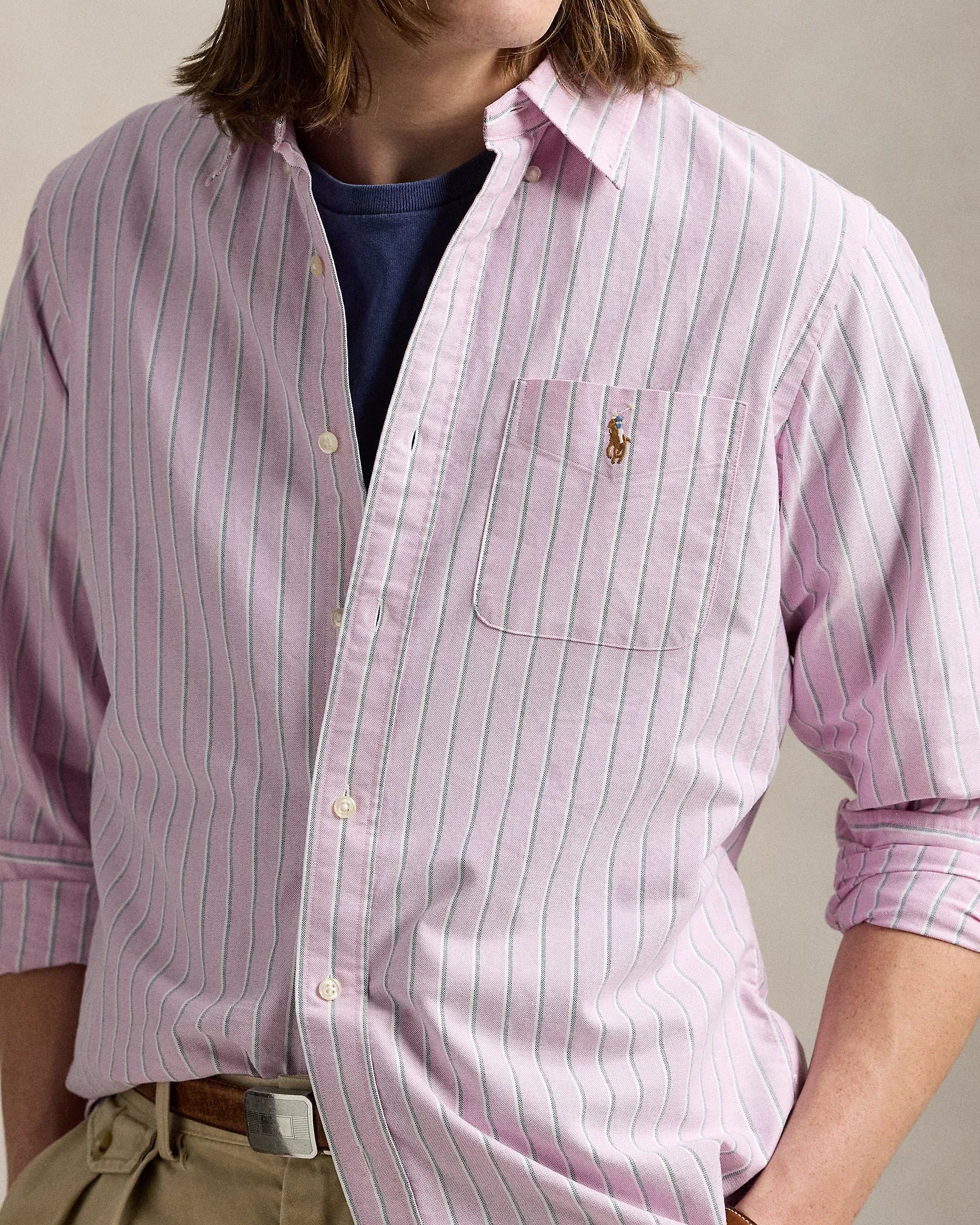 Classic Fit Striped Cotton Oxford Shirt (Pink Multi)