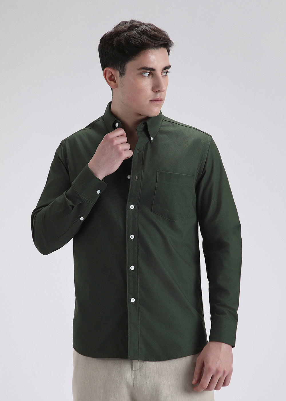 Classic Fit Garment-Dyed Oxford Shirt (Moss Agate)