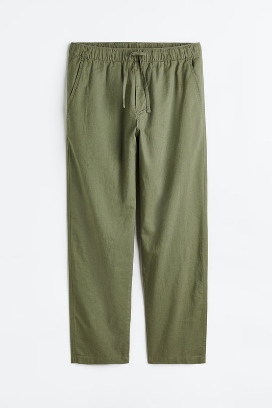 Linen Blend Relaxed Fit Trousers (Sage Green)