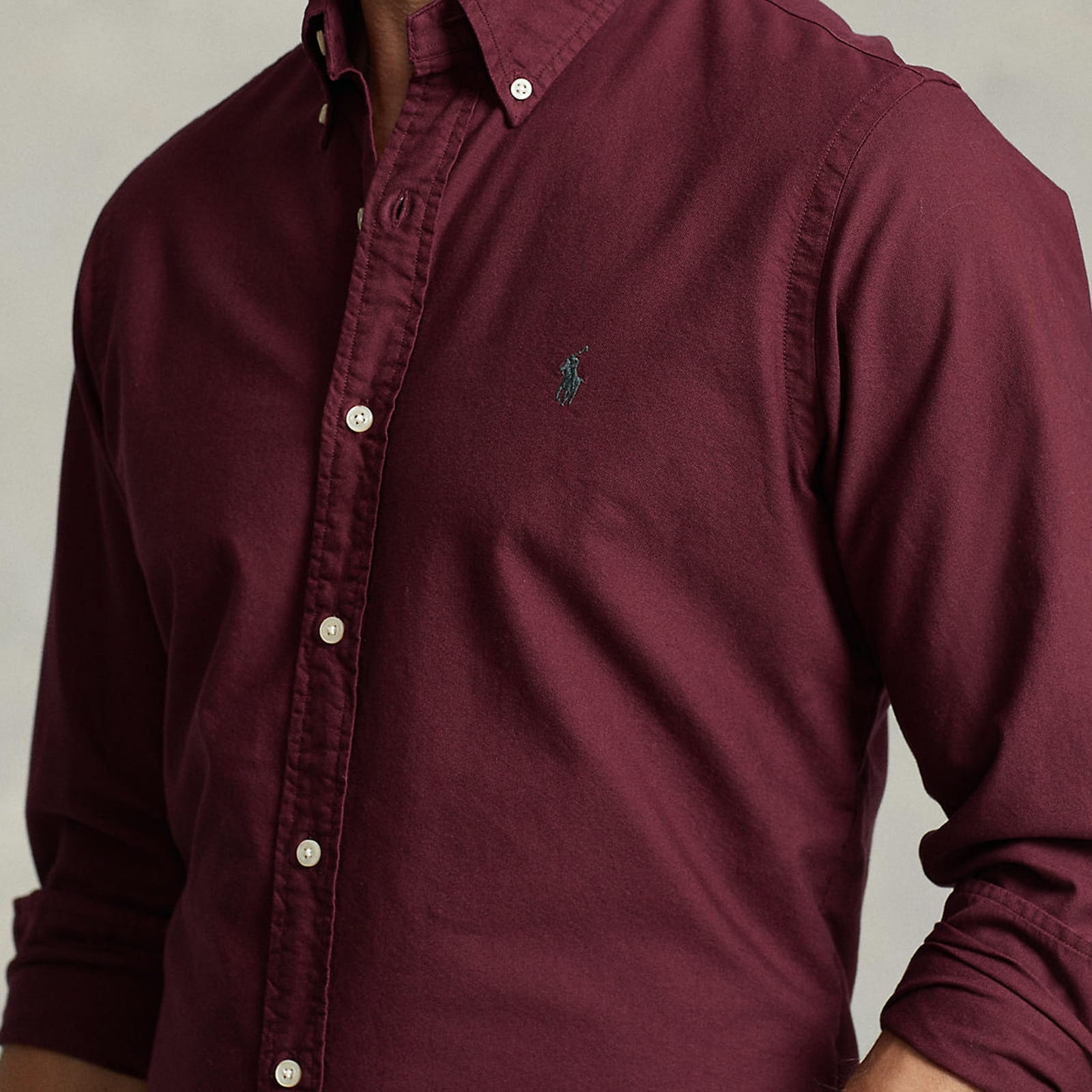 Classic Fit Garment-Dyed Oxford Shirt (Burgundy)