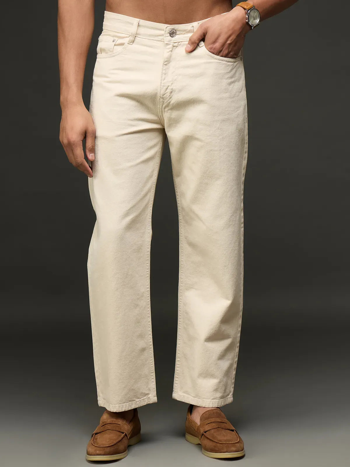 Men's Slim Fit Casual Denim Jeans (Off-White)