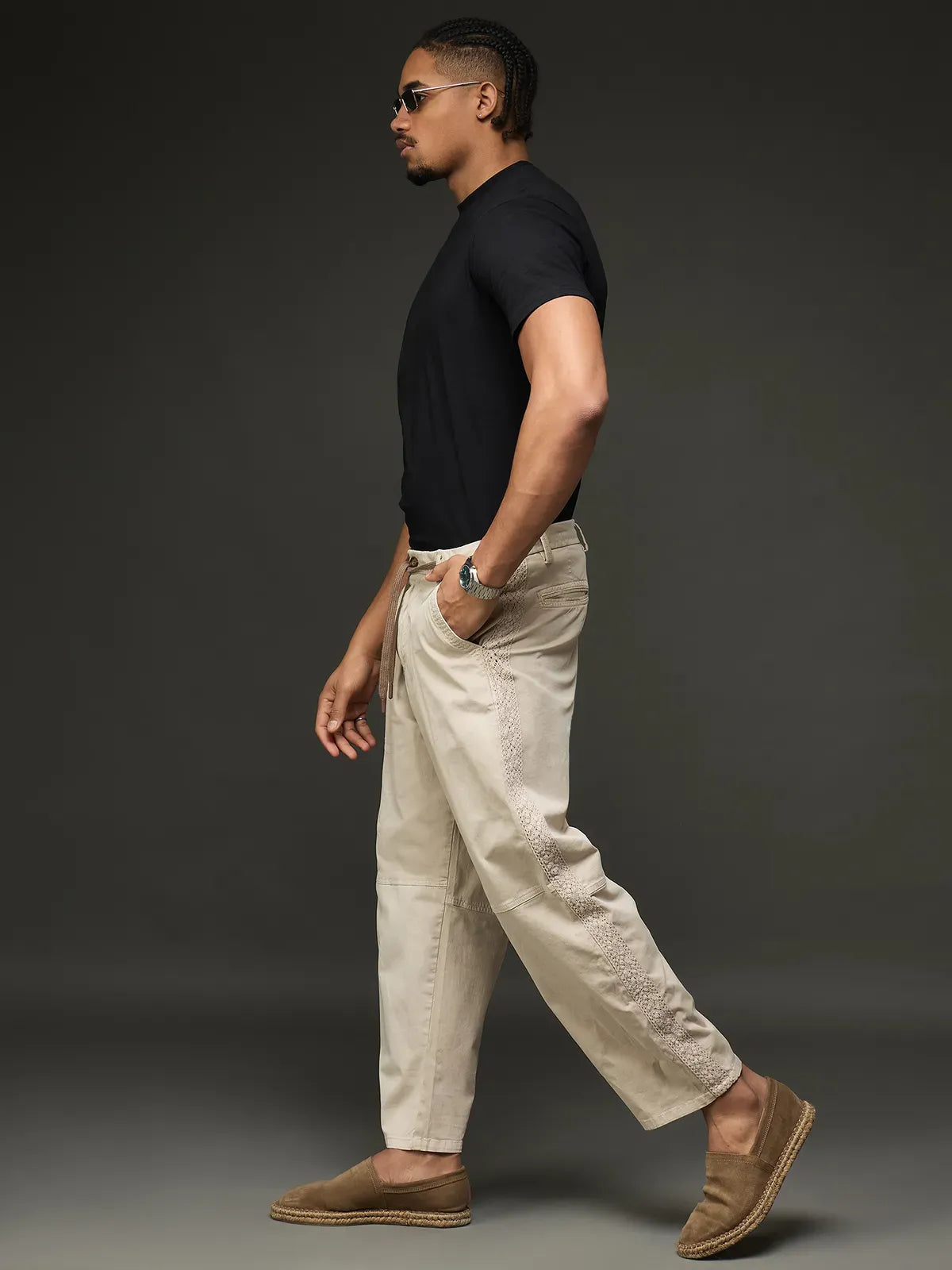 Men’s Relaxed Cotton Trousers (Off White)