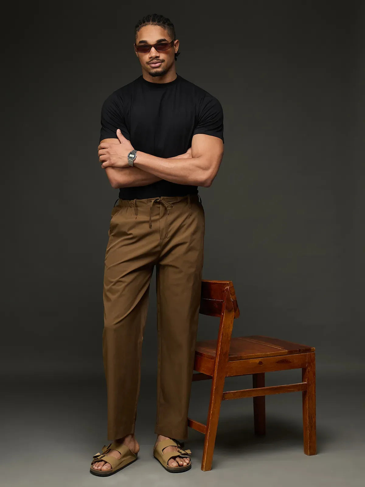 Men's Drawstring Casual Trousers (Brown)