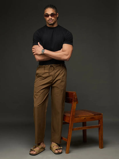 Men's Drawstring Casual Trousers (Brown)