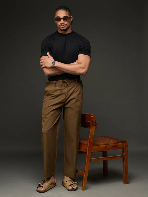Men's Drawstring Casual Trousers (Brown)