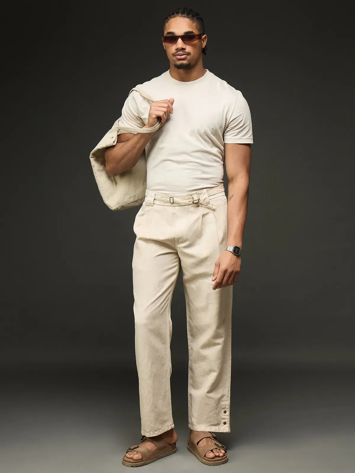 Casual Cargo Trouser With Belt (Off-White)