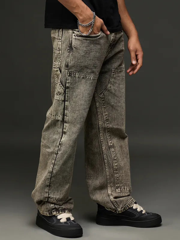 Denim Cargo Pant With Multiple Pockets (Rusty Green)