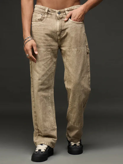 Denim Cargo Pant With Multiple Pockets (Brown)
