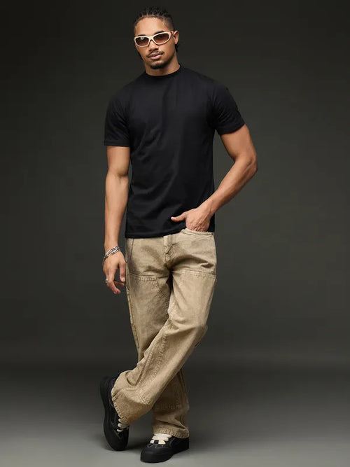 Denim Cargo Pant With Multiple Pockets (Brown)