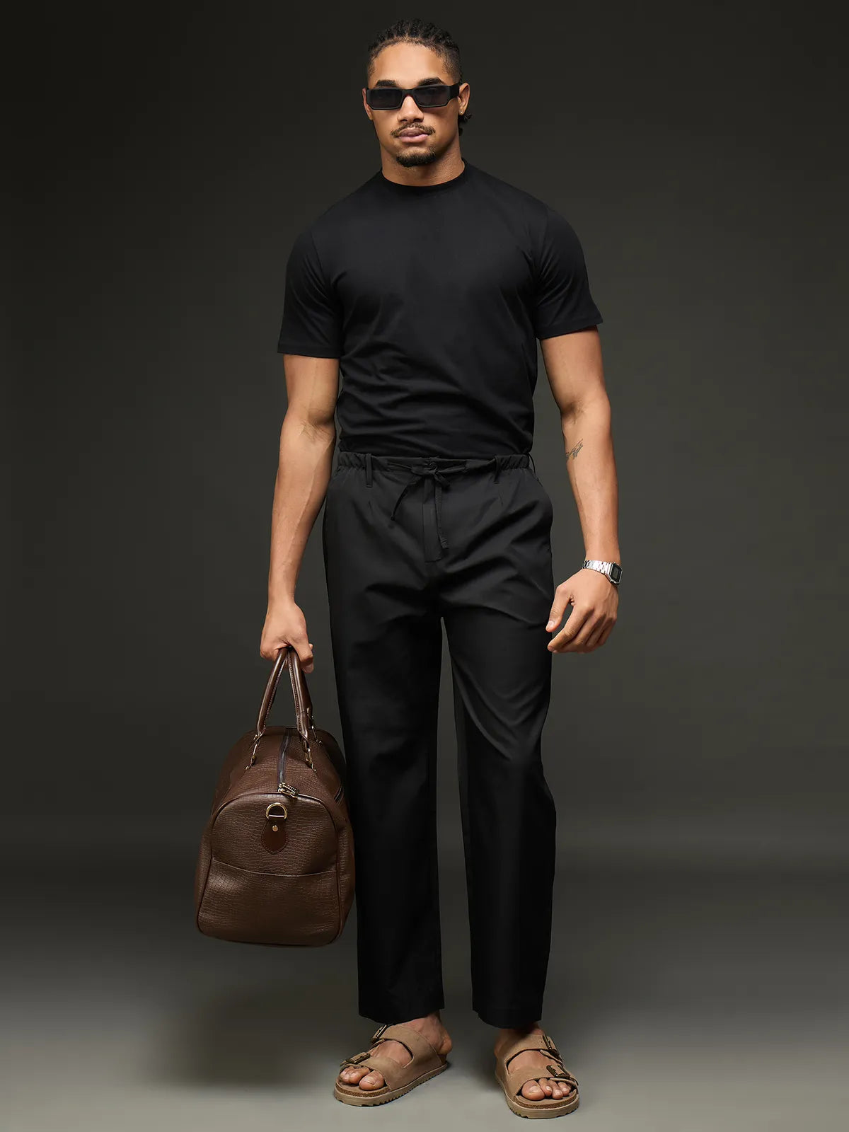 Men's Drawstring Casual Trousers (Black)