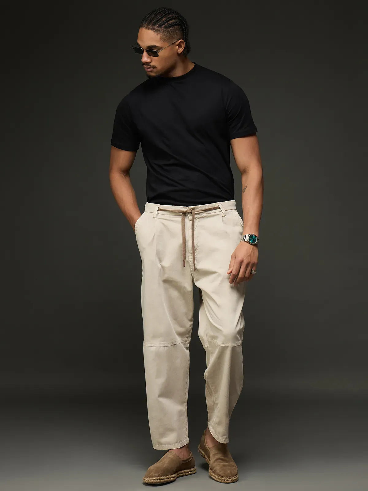 Men’s Relaxed Cotton Trousers (Off White)