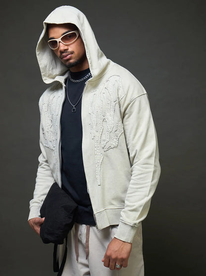 Slate Grey Embroidered Zip Up Hoodie