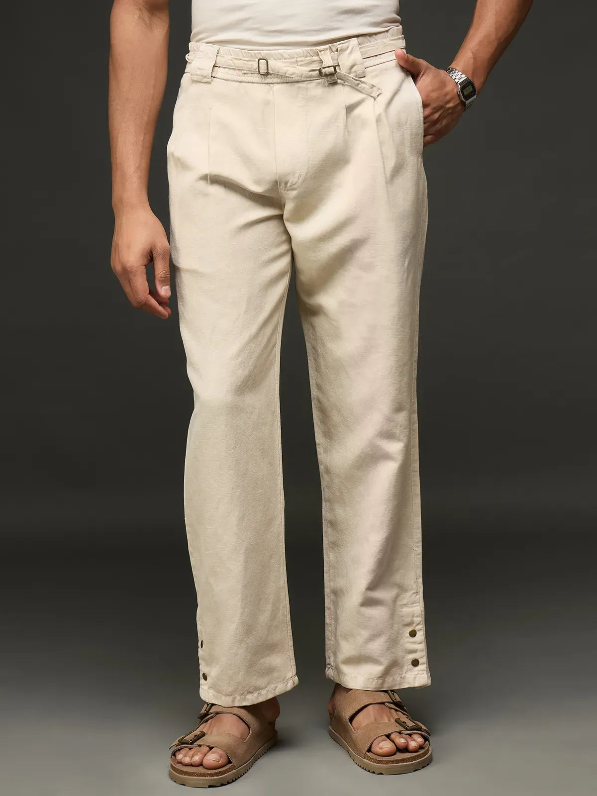 Casual Cargo Trouser With Belt (Off-White)