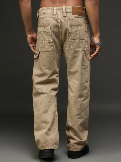 Denim Cargo Pant With Multiple Pockets (Brown)