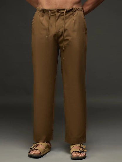 Men's Drawstring Casual Trousers (Brown)
