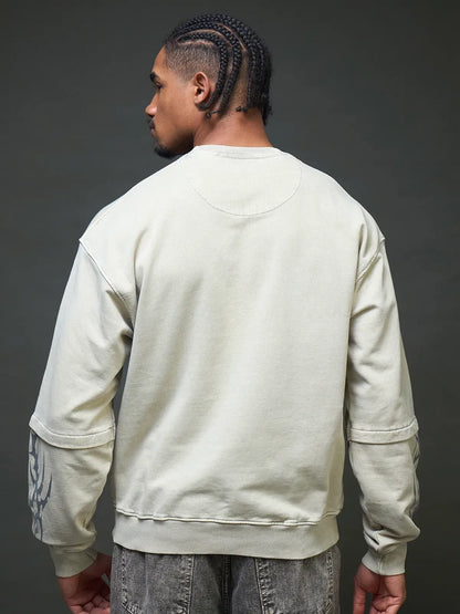 Fallen Stars Sweatshirt With Graphic Sleeve Print (Cream)