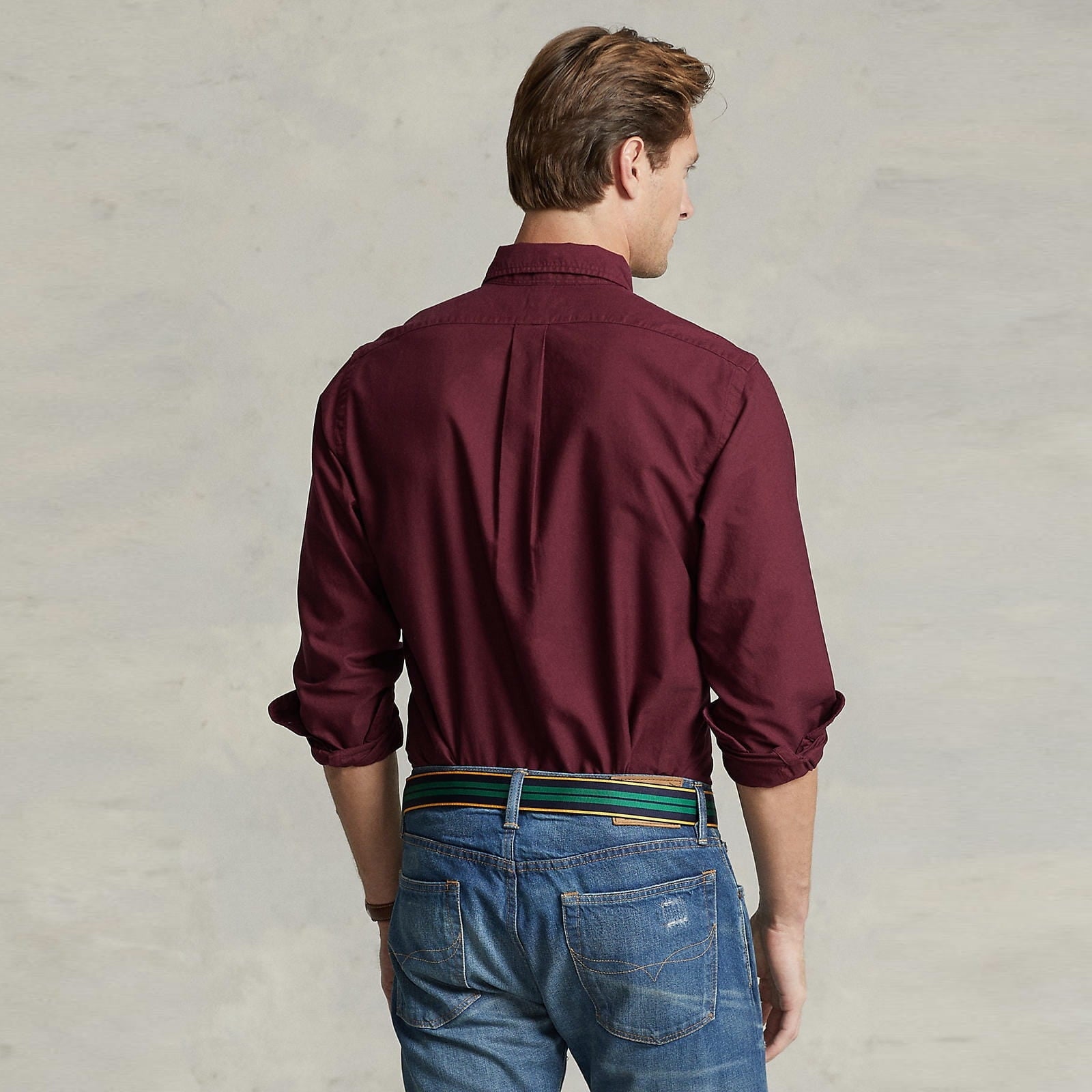 Classic Fit Garment-Dyed Oxford Shirt (Burgundy)