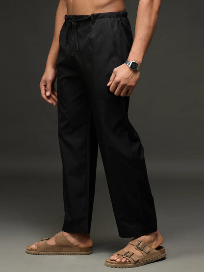 Men's Drawstring Casual Trousers (Black)