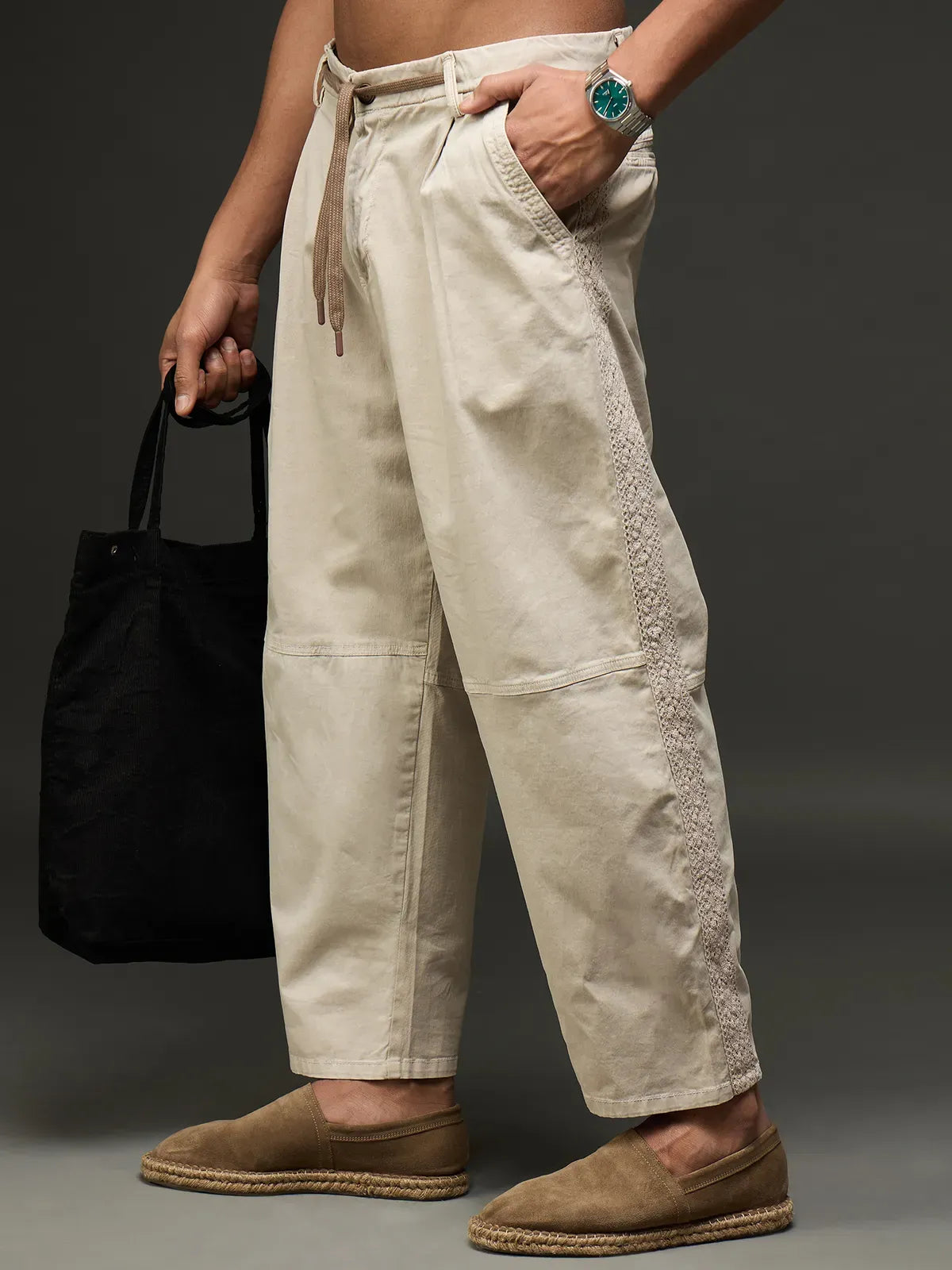 Men’s Relaxed Cotton Trousers (Off White)