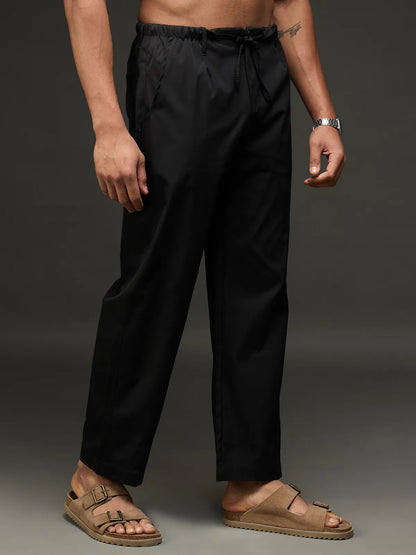 Men's Drawstring Casual Trousers (Black)