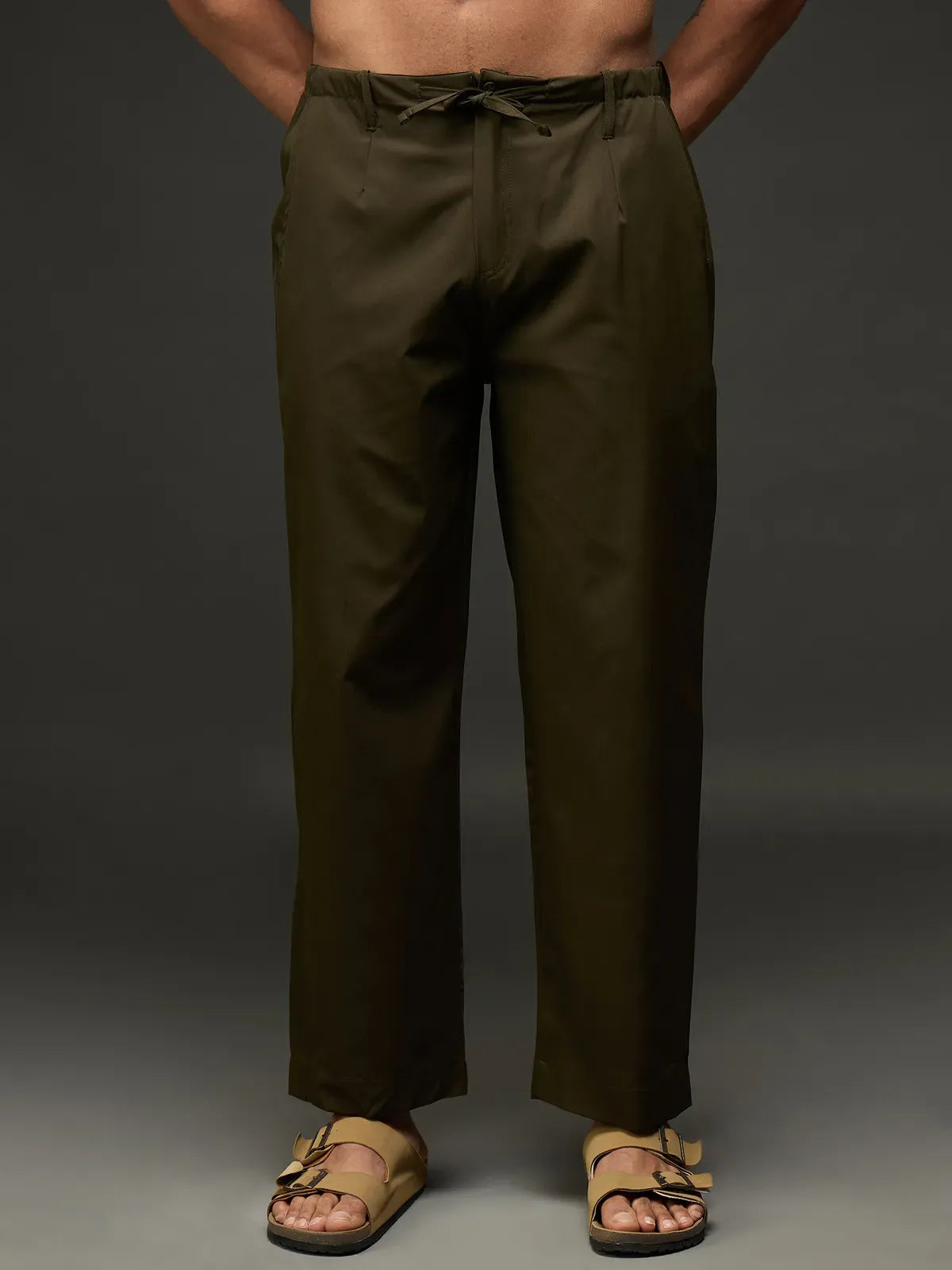 Men's Drawstring Casual Trousers (Olive)