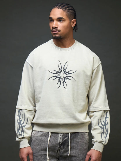 Fallen Stars Sweatshirt With Graphic Sleeve Print (Cream)