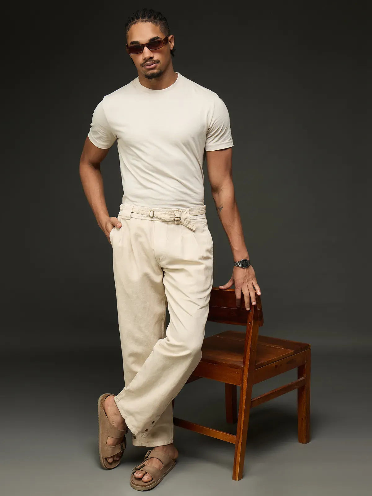 Casual Cargo Trouser With Belt (Off-White)