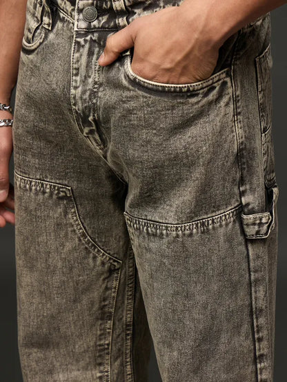 Denim Cargo Pant With Multiple Pockets (Rusty Green)