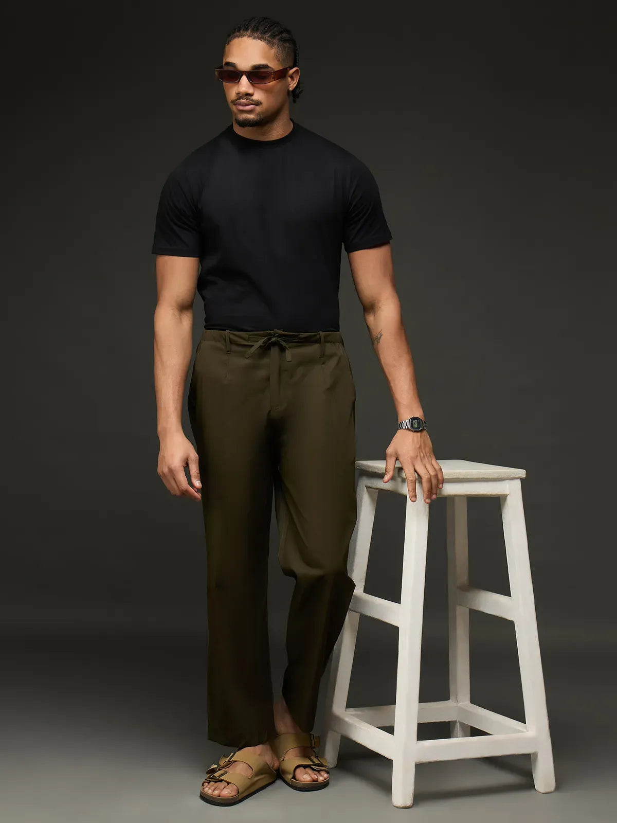 Men's Drawstring Casual Trousers (Olive)