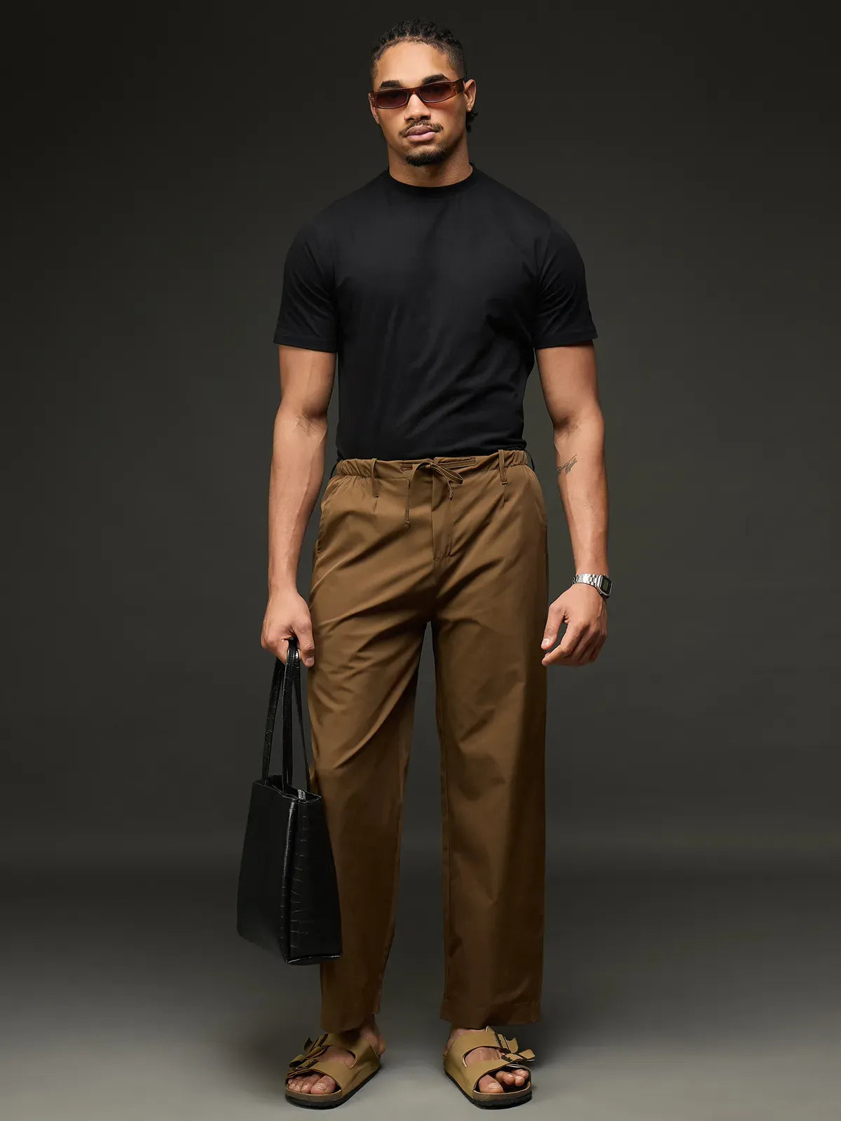 Men's Drawstring Casual Trousers (Brown)