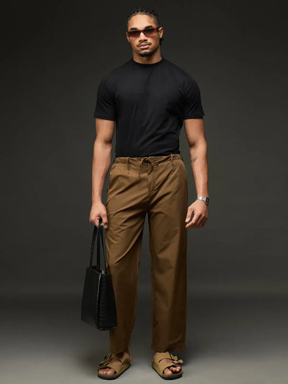 Men's Drawstring Casual Trousers (Brown)