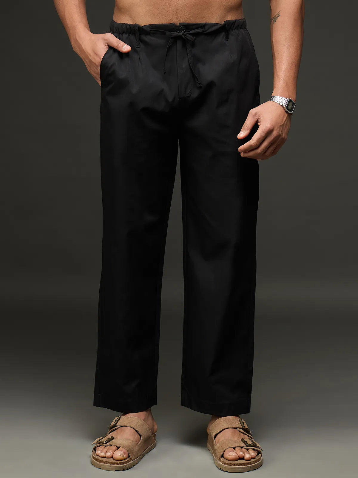 Men's Drawstring Casual Trousers (Black)