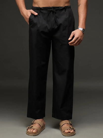 Men's Drawstring Casual Trousers (Black)