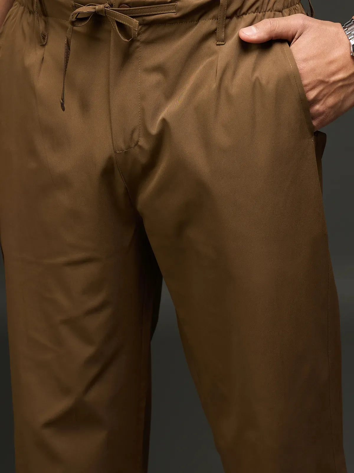 Men's Drawstring Casual Trousers (Brown)
