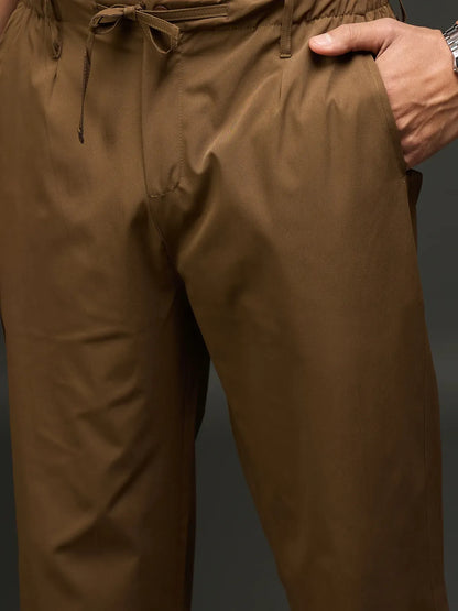 Men's Drawstring Casual Trousers (Brown)