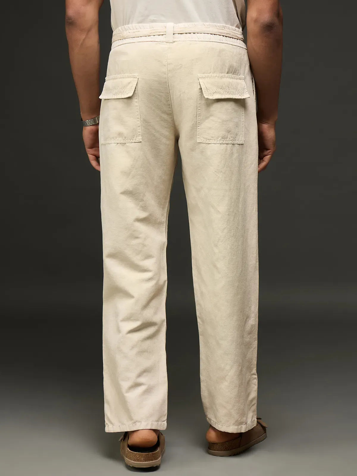 Casual Cargo Trouser With Belt (Off-White)