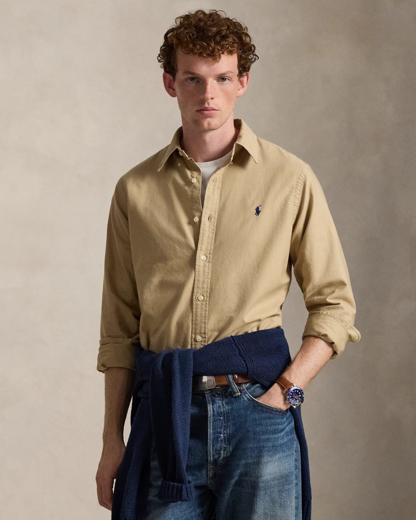 Classic Fit Garment-Dyed Oxford Shirt (Surrey Tan)