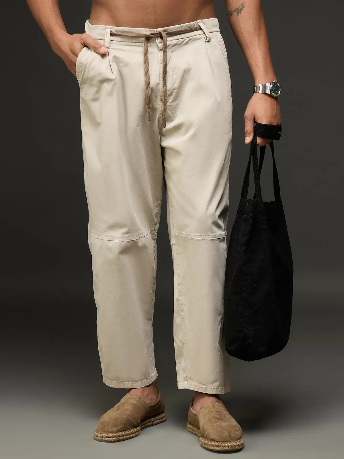 Men’s Relaxed Cotton Trousers (Off White)